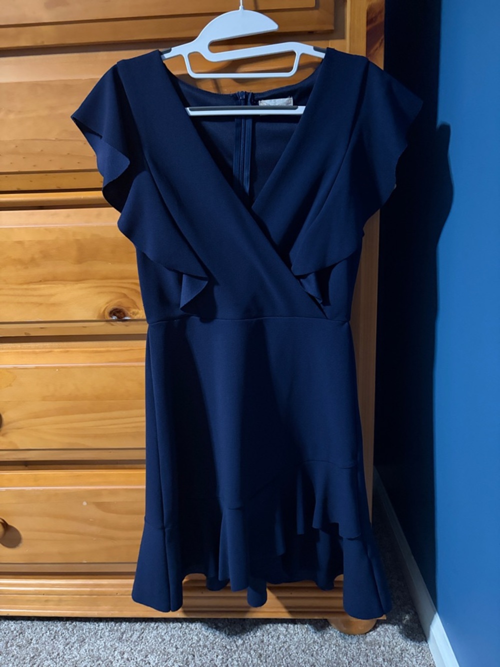 Altar'd State Navy Ruffle V-Neck Mini Dress